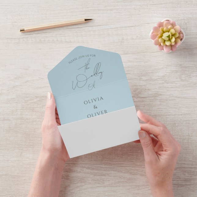 Dusty blue QR code wedding All In One Invitation (Video)