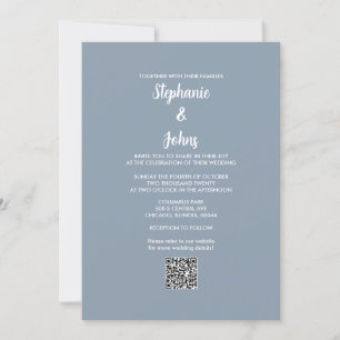 Dusty Blue QR Code White Script 2024 Wedding Invitation