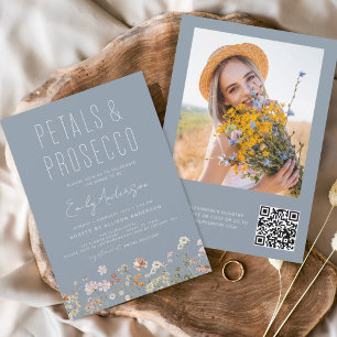 Dusty Blue QR Code Wildflower Petals & Prosecco