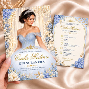 Dusty Blue Quinceañera Mis Quince Anos Birthday Invitation