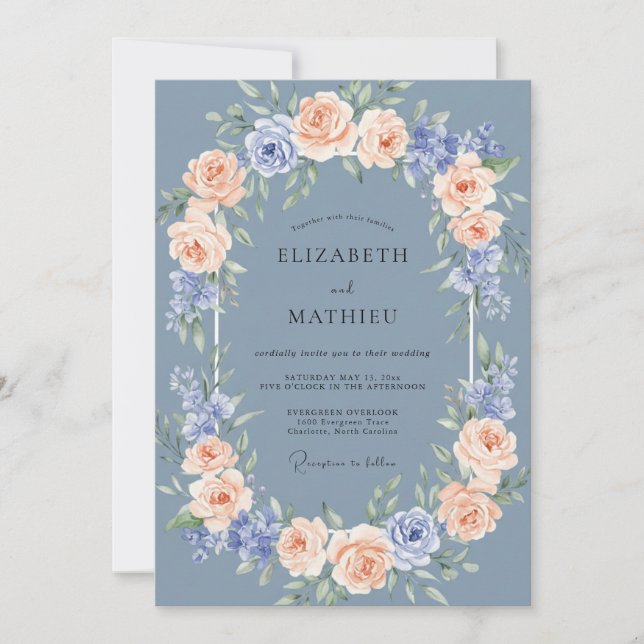 Dusty Blue Radiant Floral Wedding Invitation (Front)