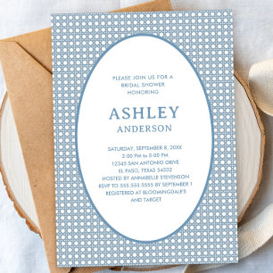 Dusty Blue Rattan Border Bridal Shower Invitation