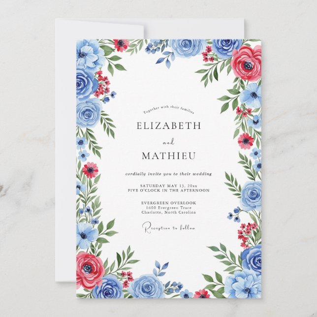 Dusty Blue Refined Summer Wedding Invitation (Front)