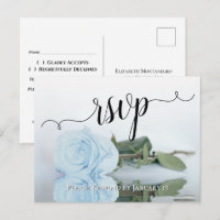 Dusty Blue Reflecting Rose Elegant Wedding RSVP