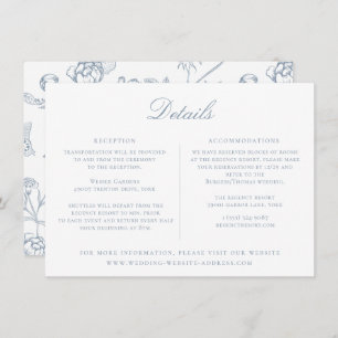 Dusty Blue Regency Floral Wedding Details Card