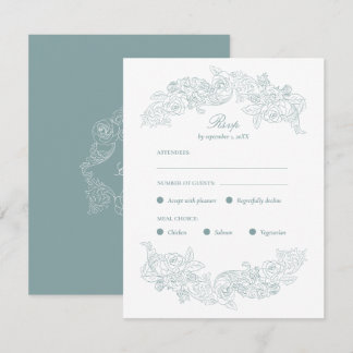 Dusty Blue Regency Wedding Meal Choice RSVP Card