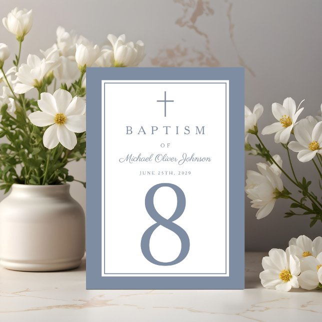 Dusty Blue Religious Cross Boy Baptism Table Number (Dusty Blue Religious Cross Boy Baptism Table Number)