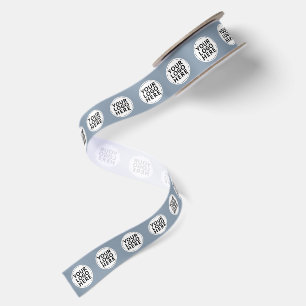 Dusty Blue Repeating Business Logo Satin Ribbon