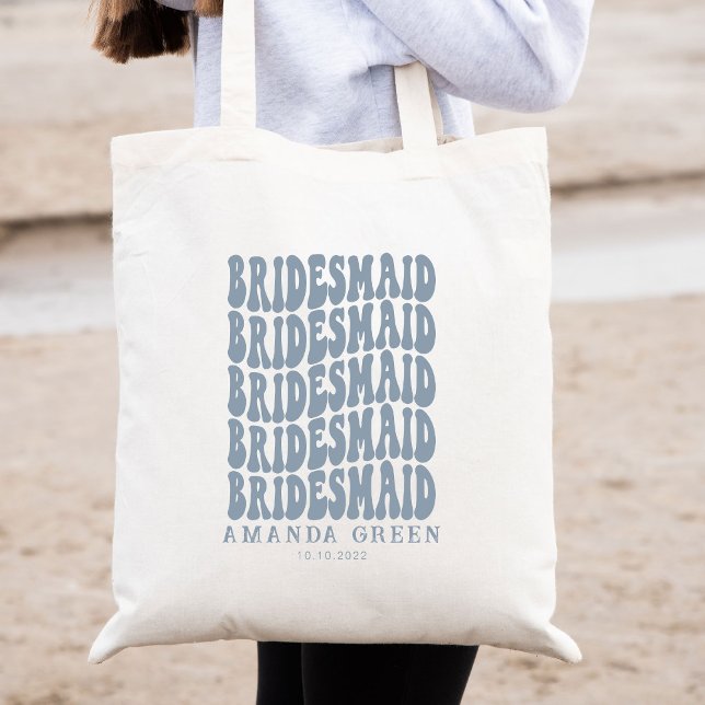 Dusty Blue Retro Boho Personalised Bachelorette Tote Bag (Creator Uploaded)