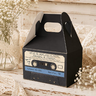 Dusty Blue Retro Cassette Tape Wedding Favour Box