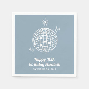 Dusty Blue Retro Disco Ball Birthday Party Napkins