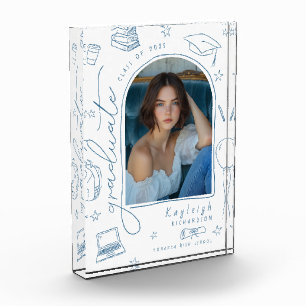 Dusty Blue Retro Hand Drawn Graduation Photo Block