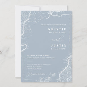 Dusty Blue Retro Travel QR Code Photo Wedding Invitation