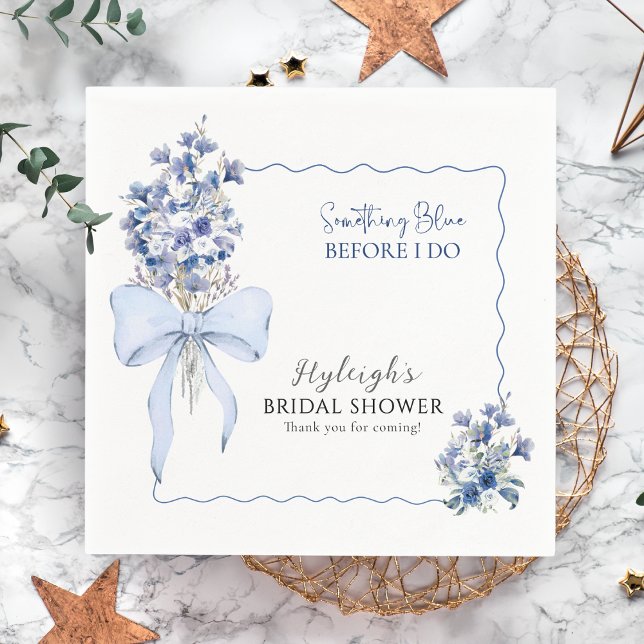 Dusty Blue Ribbon Bow Calla Lily Elegant Party Napkin (Creator Uploaded)