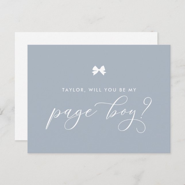 Dusty Blue Ribbon Bow Will You Be My Page Boy Card (Front/Back)