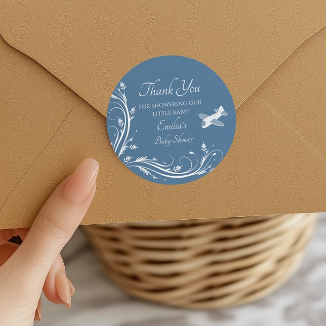 Dusty Blue Rocking Horse Baby Shower Thank You Classic Round Sticker (Creator Uploaded)