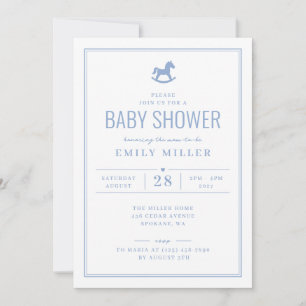 Dusty Blue Rocking Horse Boy Baby Shower Invitation