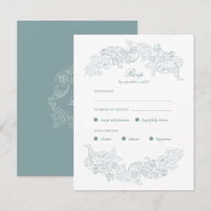 Dusty Blue Rococo Meal Choice RSVP Card