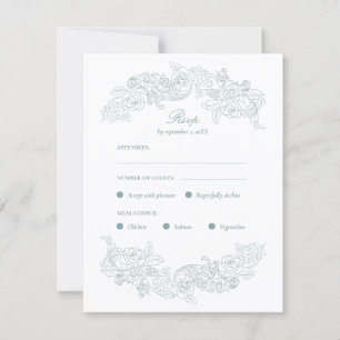 Dusty Blue Rococo Meal Choice RSVP Card