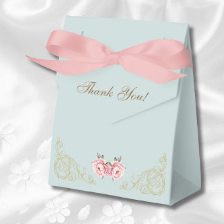 Dusty Blue Rococo Vintage Flowers Baby Shower Favour Box