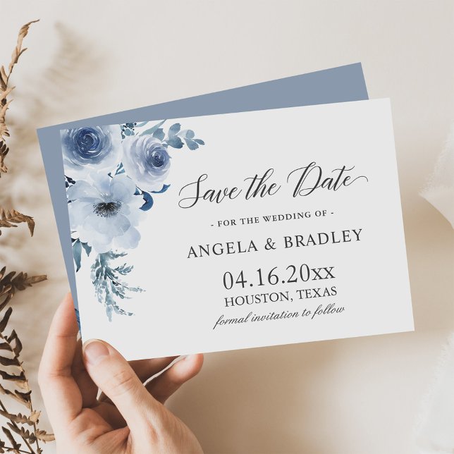 Dusty Blue Romantic Boho Floral Wedding Save The Date (Creator Uploaded)