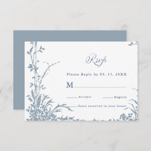 Dusty Blue Romantic Botanical Garden Wedding RSVP Card