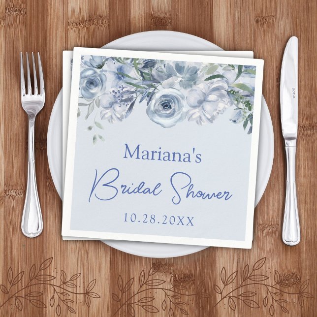 Dusty Blue Romantic Floral Bridal Shower Napkin (Creator Uploaded)
