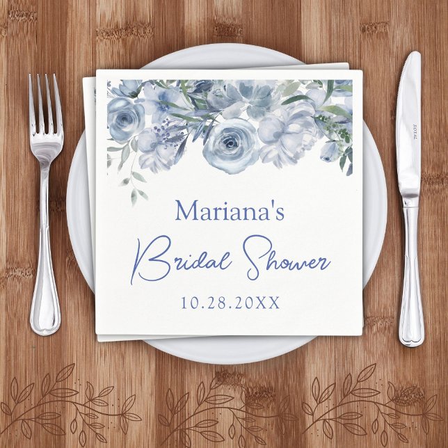 Dusty Blue Romantic Floral Bridal Shower Napkin (Creator Uploaded)