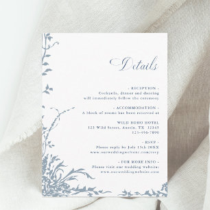 Dusty Blue Romantic Floral Garden Wedding Details Enclosure Card