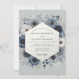 Dusty Blue Romantic Floral Wedding Invitation