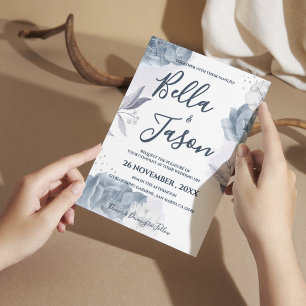 Dusty Blue Romantic Floral Wedding Invitation