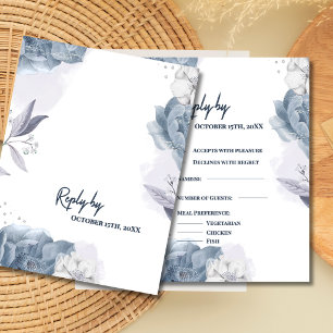 Dusty Blue Romantic Floral Wedding Reply By RSVP Card