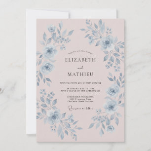 Dusty Blue Romantic Peony Wedding Invitation