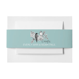 Dusty Blue Romantic Rustic Woodpecker Love Birds Invitation Belly Band