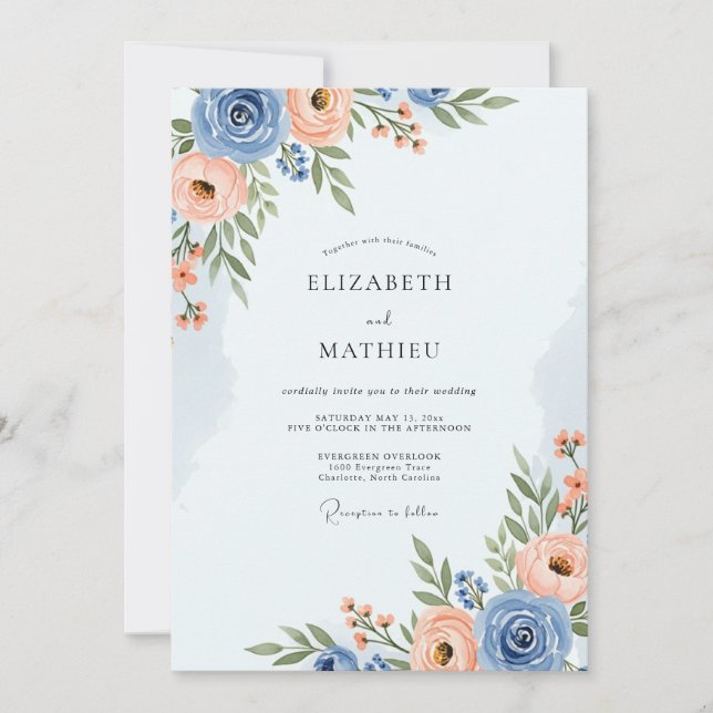 Dusty Blue Romantic Spring Wedding Invitation (Front)