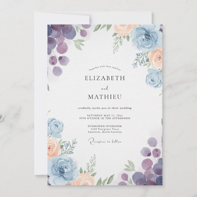 Dusty Blue Romantic Vineyard Wedding Invitation (Front)