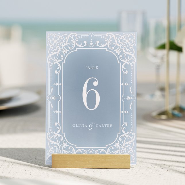 Dusty blue romantic vintage wedding table card (Dusty blue romantic vintage wedding table card)