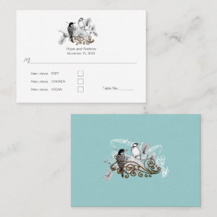 Dusty Blue Romantic Woodpecker Love Birds Place Card