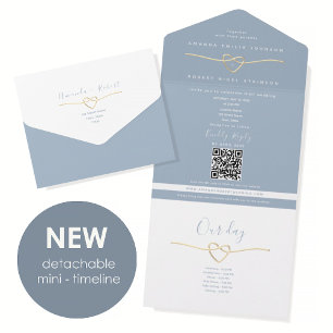 Dusty Blue Rope Heart Timeline All In One Wedding  Invitation