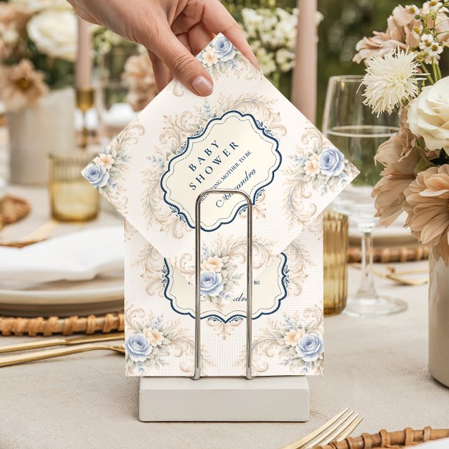 Dusty Blue Rose Baroque Baby Shower Napkin (Creator Uploaded)