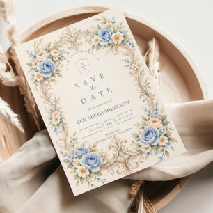 Dusty Blue Rose Baroque Quinceañera Save The Date