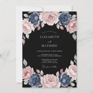 Dusty Blue Rose Bloom Wedding Invitation