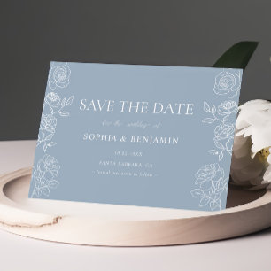 Dusty Blue Rose Classic Wedding Date Floral Save The Date