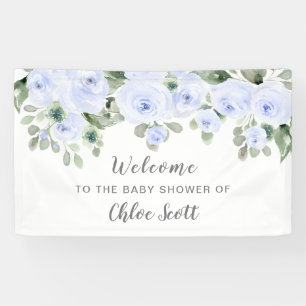 Dusty Blue Rose Floral Baby Shower Welcome  Banner