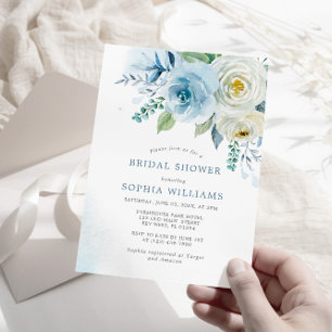 Dusty Blue Rose Floral Bridal Shower Invitation