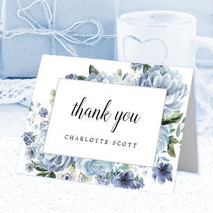 Dusty Blue Rose Floral Bridal Shower Photo Thank You Card