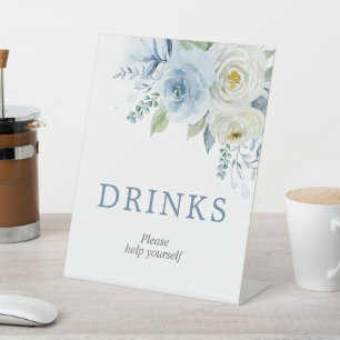 Dusty Blue Rose Floral Shower Drinks Sign