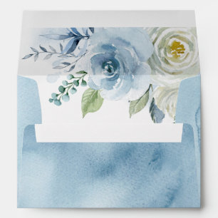 Dusty Blue Rose Floral Wedding Envelopes