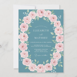 Dusty Blue Rose Floral Wedding Invitation