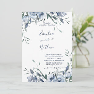 Dusty Blue Rose Floral Wedding Invitation